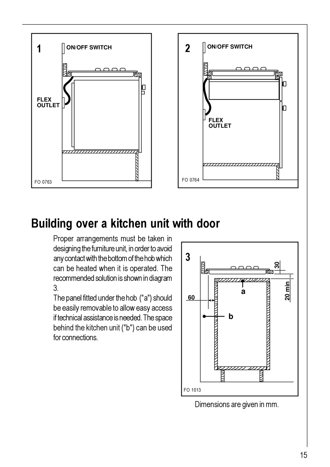 Electrolux 95752 G manual Building over a kitchen unit with door 