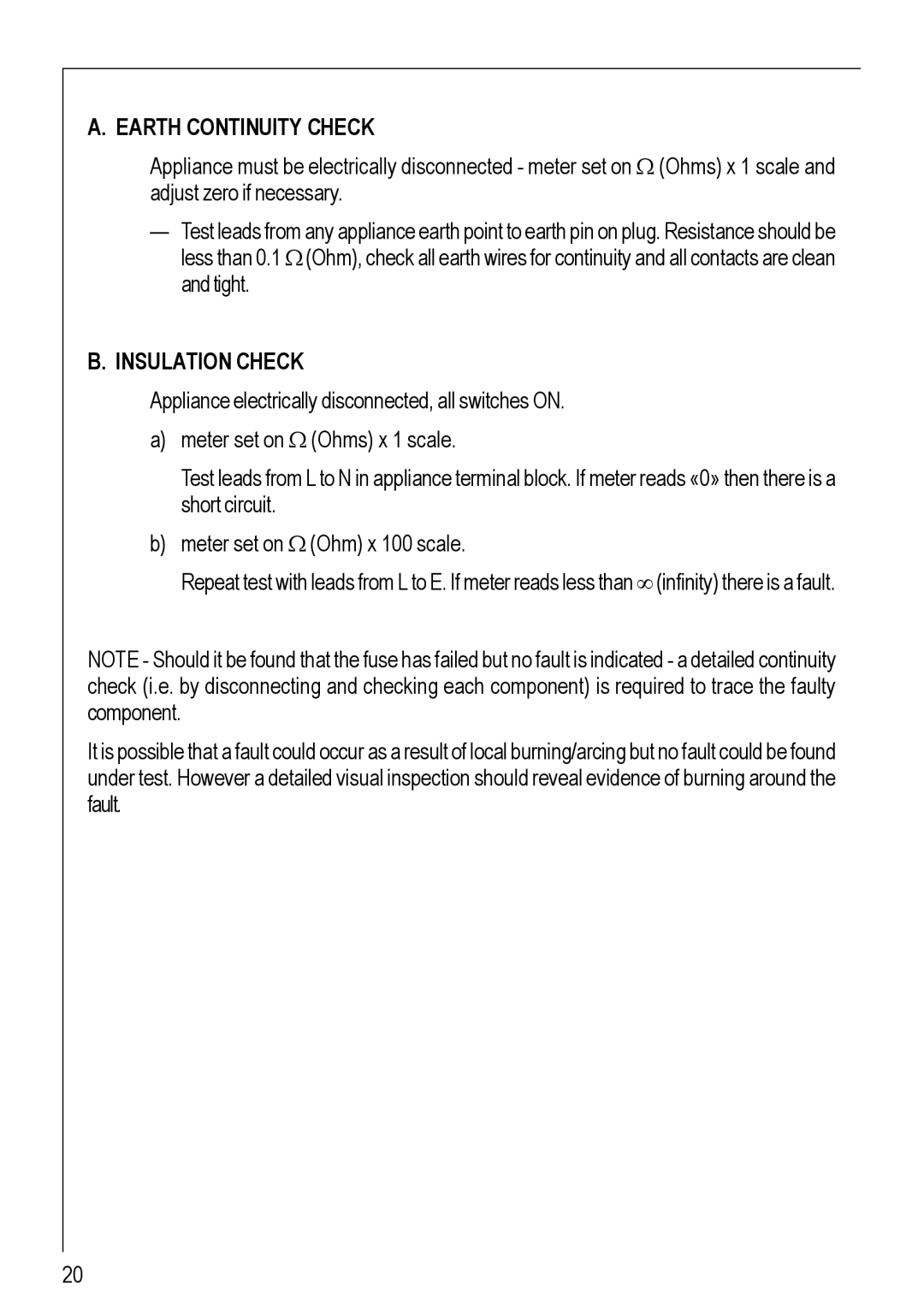 Electrolux 95752 G manual Earth Continuity Check 