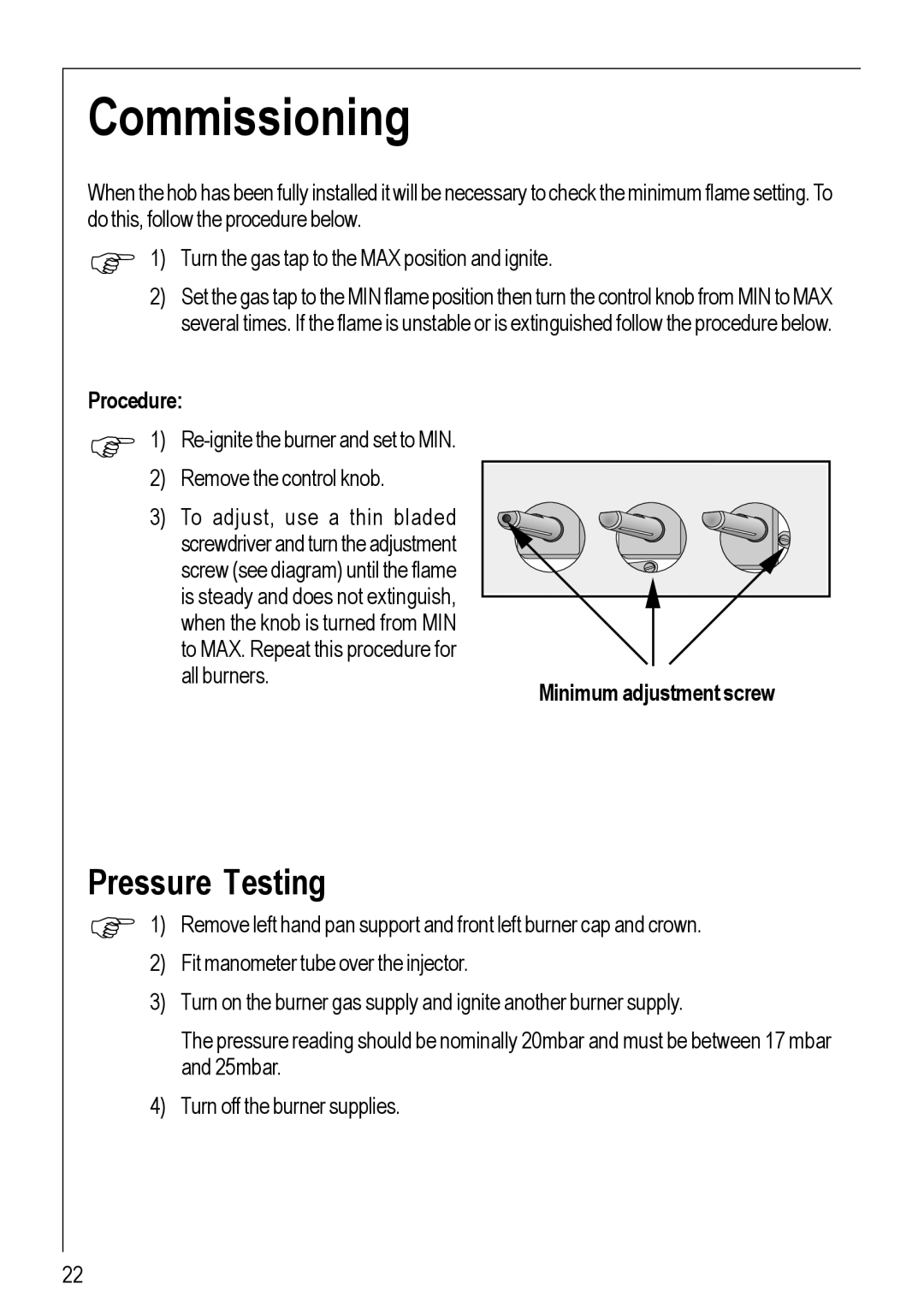 Electrolux 95752 G manual Commissioning, Pressure Testing 