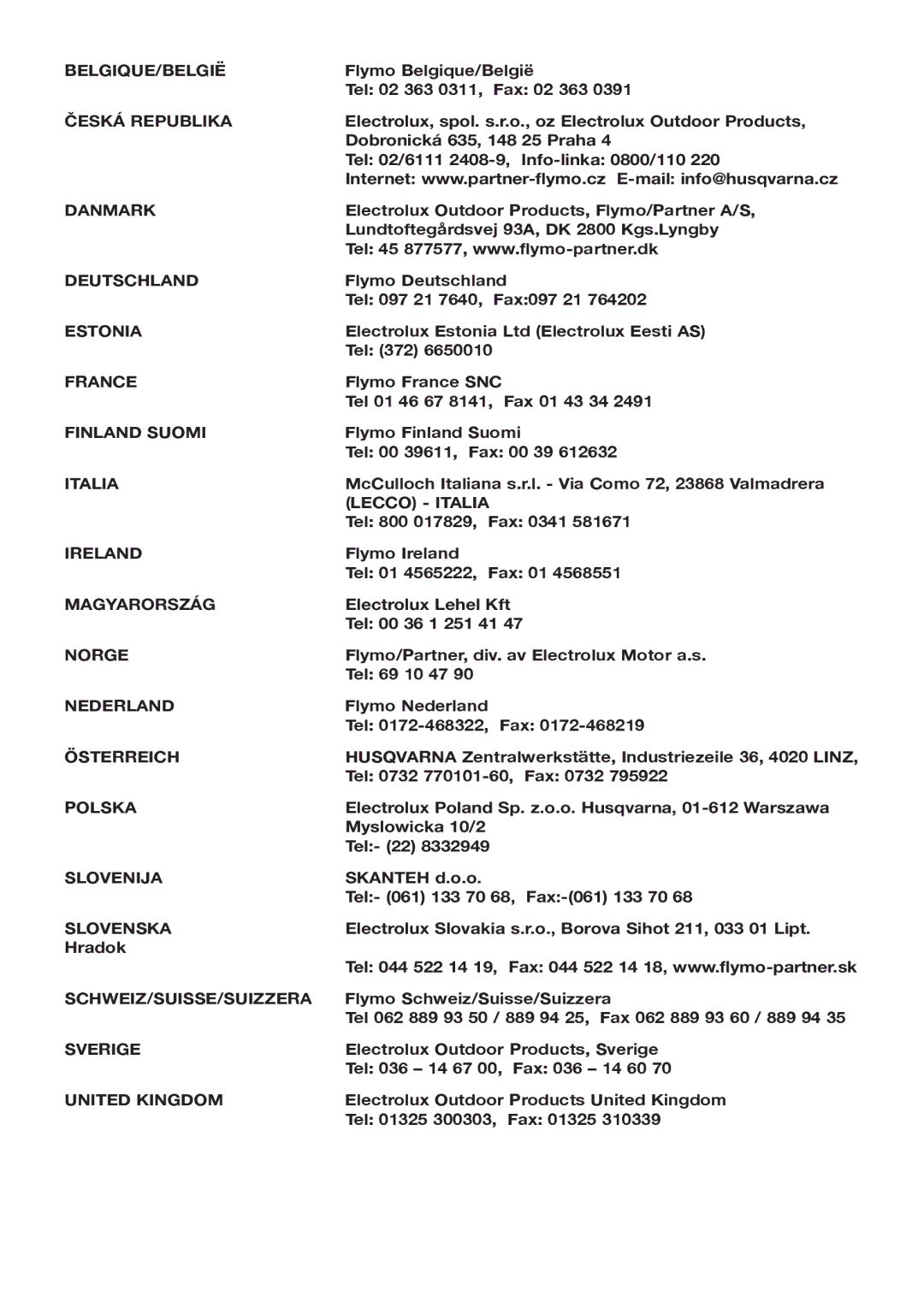 Electrolux 96432086400, M8033 E, 96432046400, M1033 E, 96477940100 manual Belgique/België 