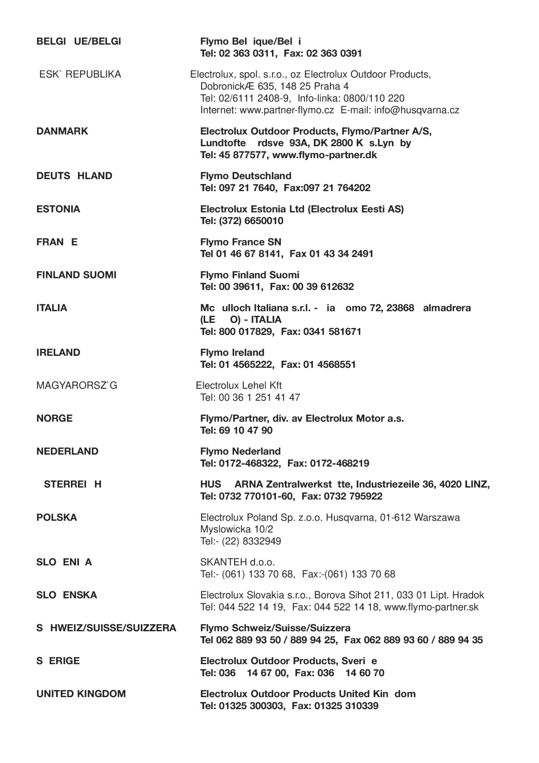 Electrolux 4045PDE, 96454910400, 96454910300, 5048PD, 96455910100, 96454910500, LM47PDE, 96455910000 manual Belgique/België 