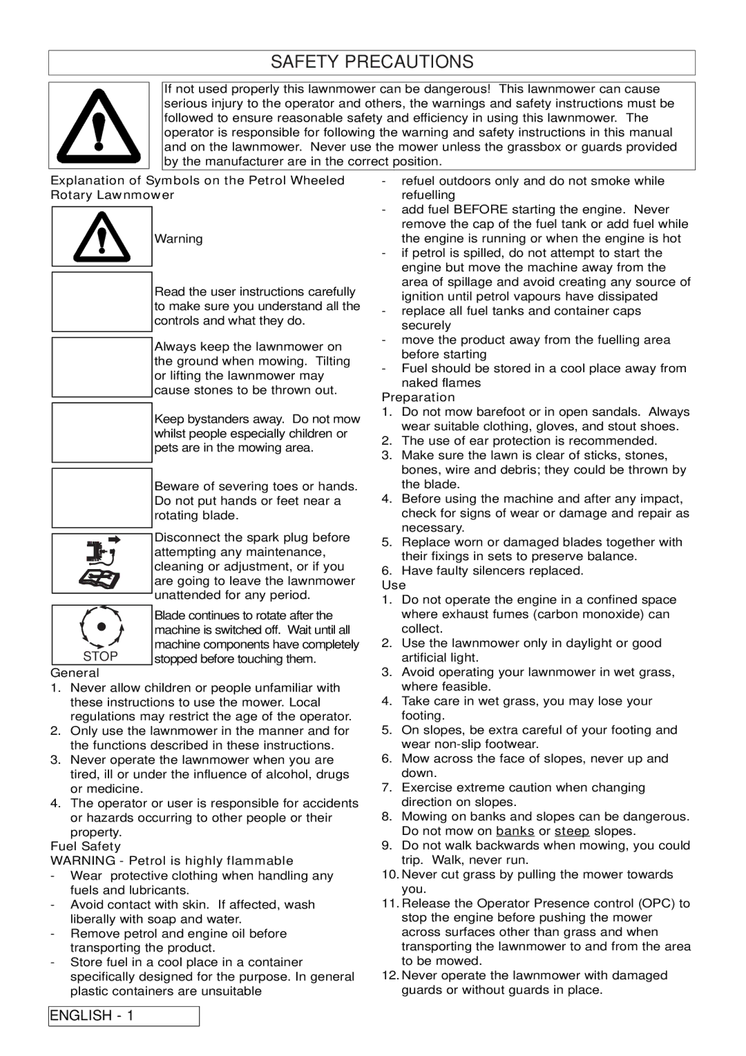 Electrolux 96454910500, 96454910400, 96454910300, 5048PD, 4045PDE Safety Precautions, General, Fuel Safety, Preparation, Use 