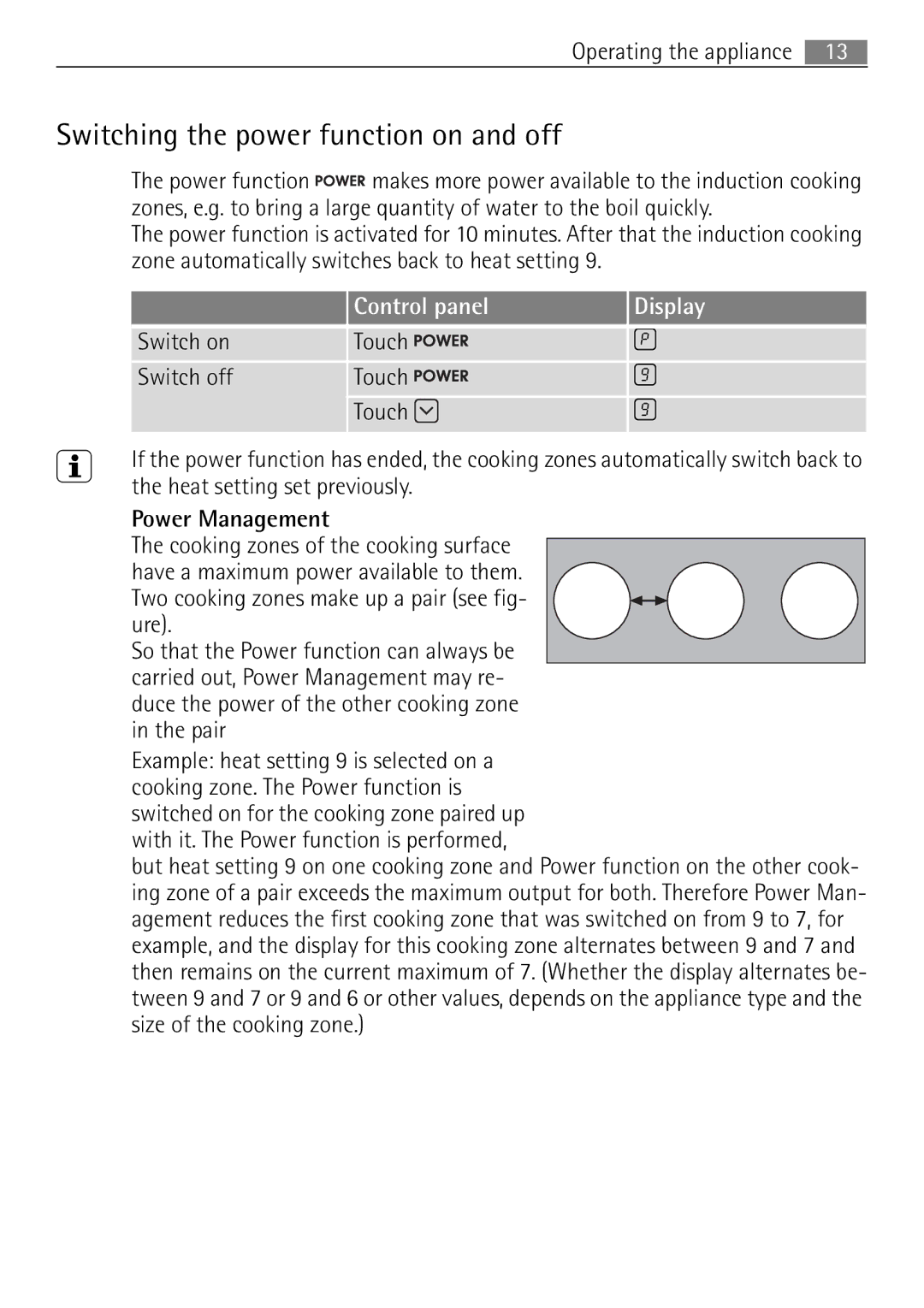 Electrolux 98001 KF SN user manual Switching the power function on and off 