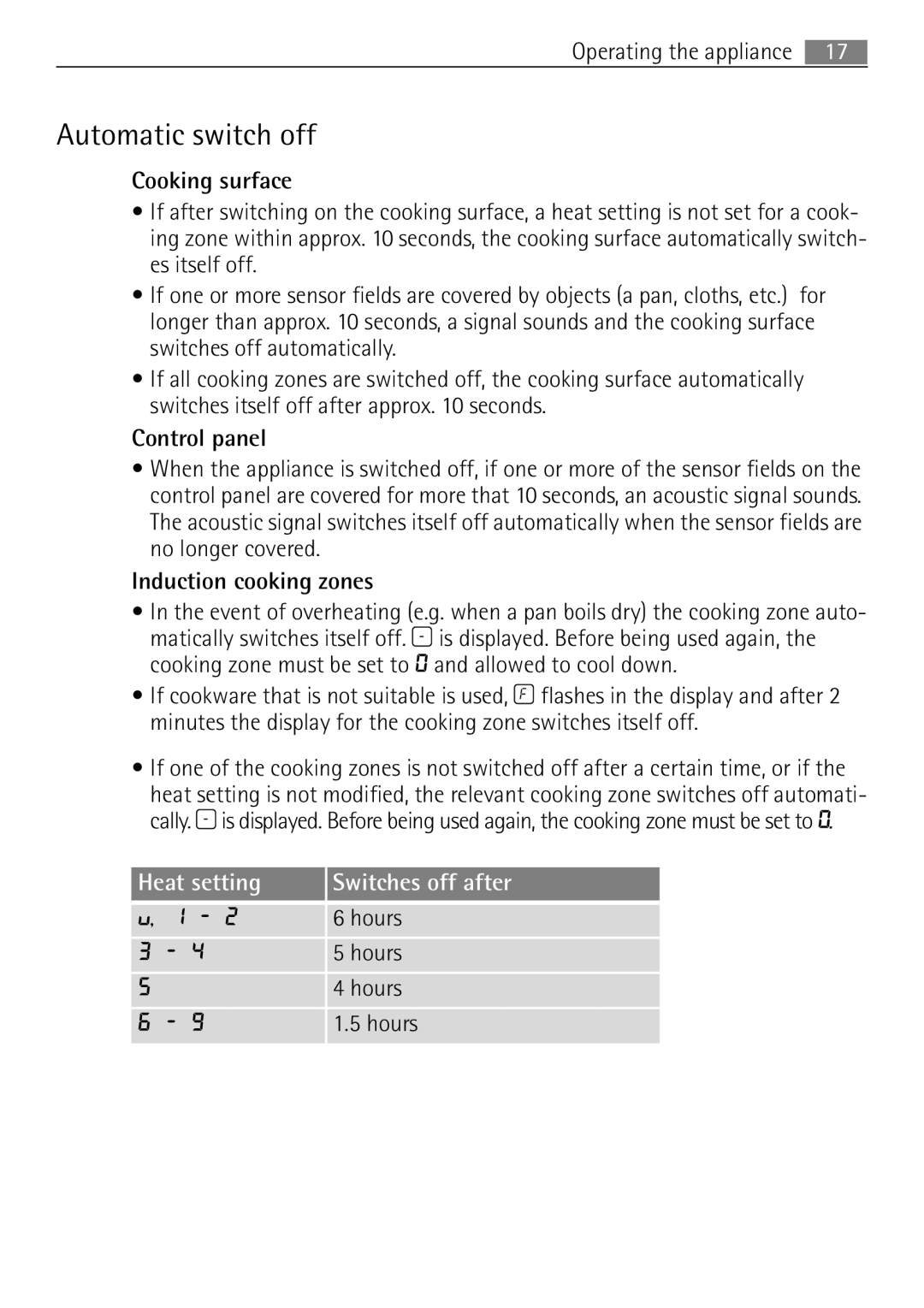 Electrolux 98001 KF SN user manual Automatic switch off 