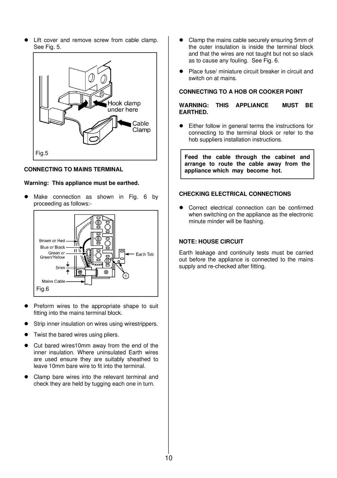 Electrolux 985 manual Connecting to Mains Terminal, Connecting to a HOB or Cooker Point Must be Earthed 