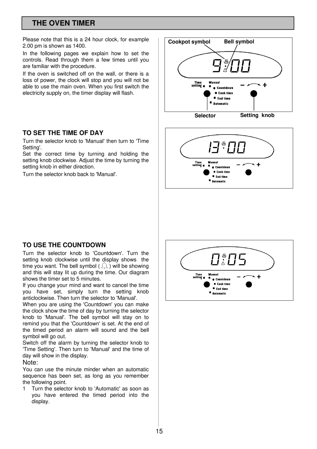 Electrolux 985 manual Oven Timer, To SET the Time of DAY, To USE the Countdown 