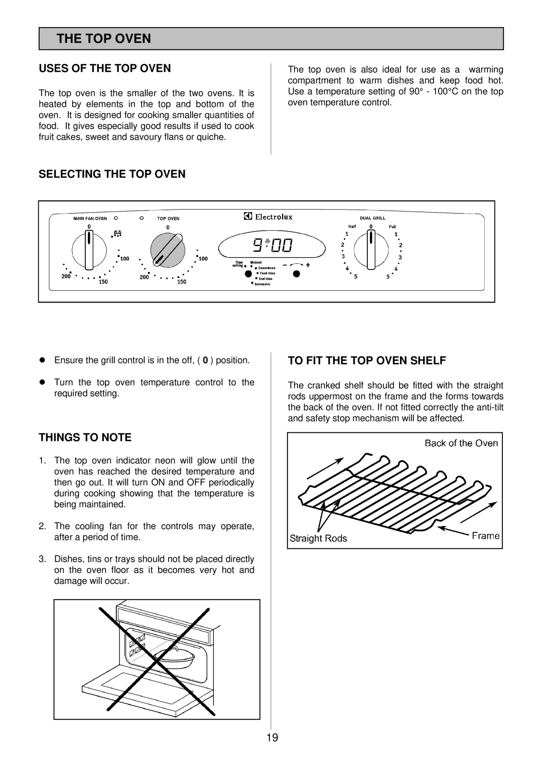 Electrolux 985 manual Uses of the TOP Oven, Selecting the TOP Oven, To FIT the TOP Oven Shelf 