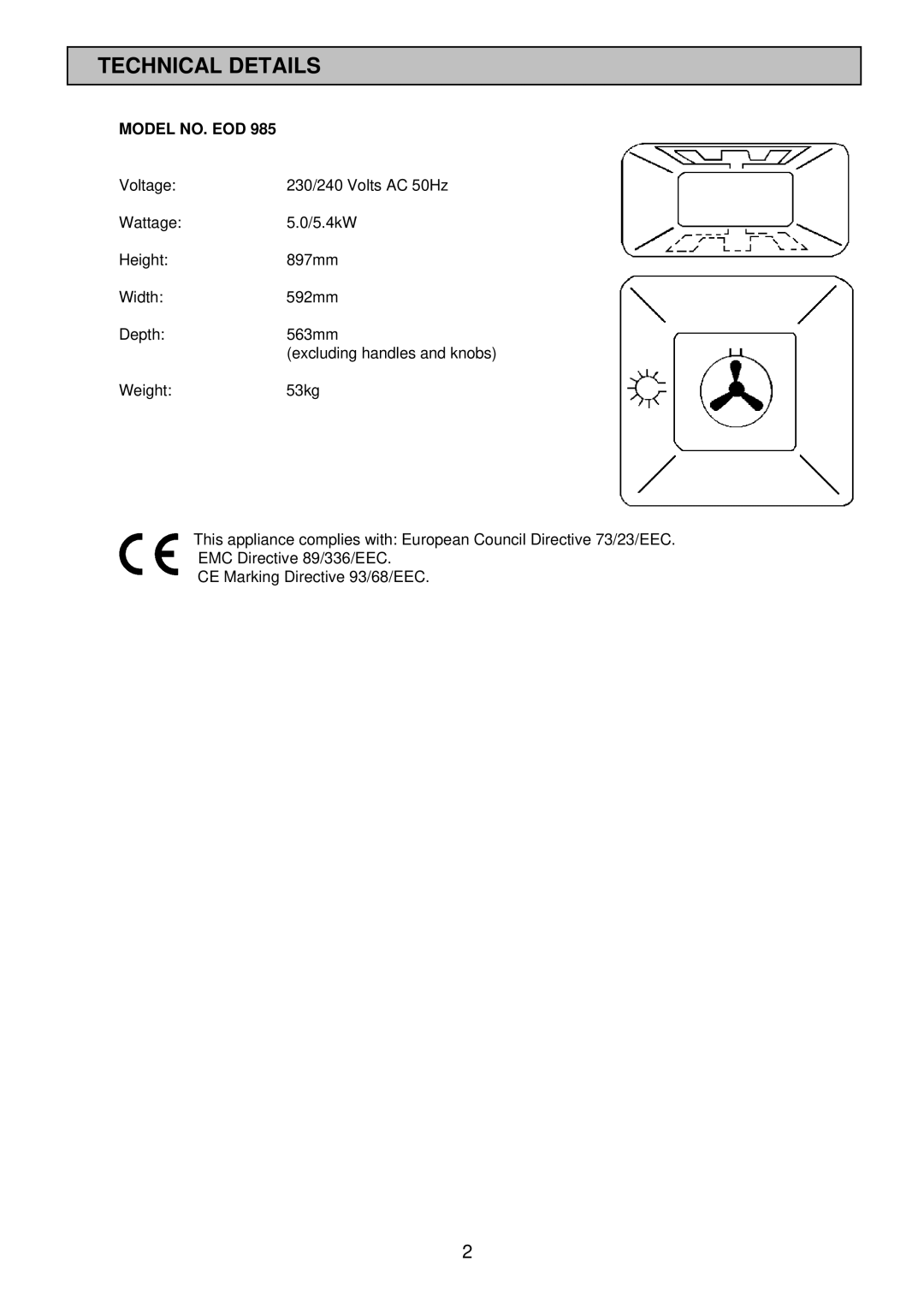 Electrolux 985 manual Technical Details, Model NO. EOD 