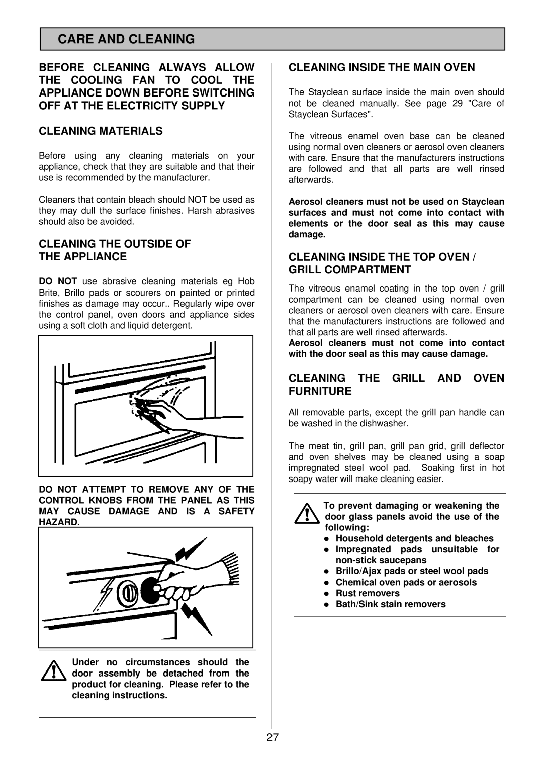 Electrolux 985 manual Care and Cleaning, Cleaning the Outside Appliance, Cleaning Inside the Main Oven 