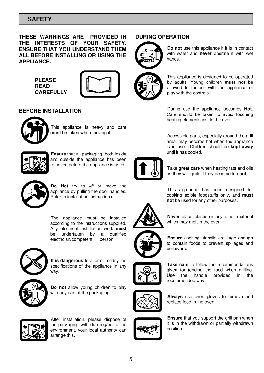 Electrolux 985 manual Safety, During Operation 