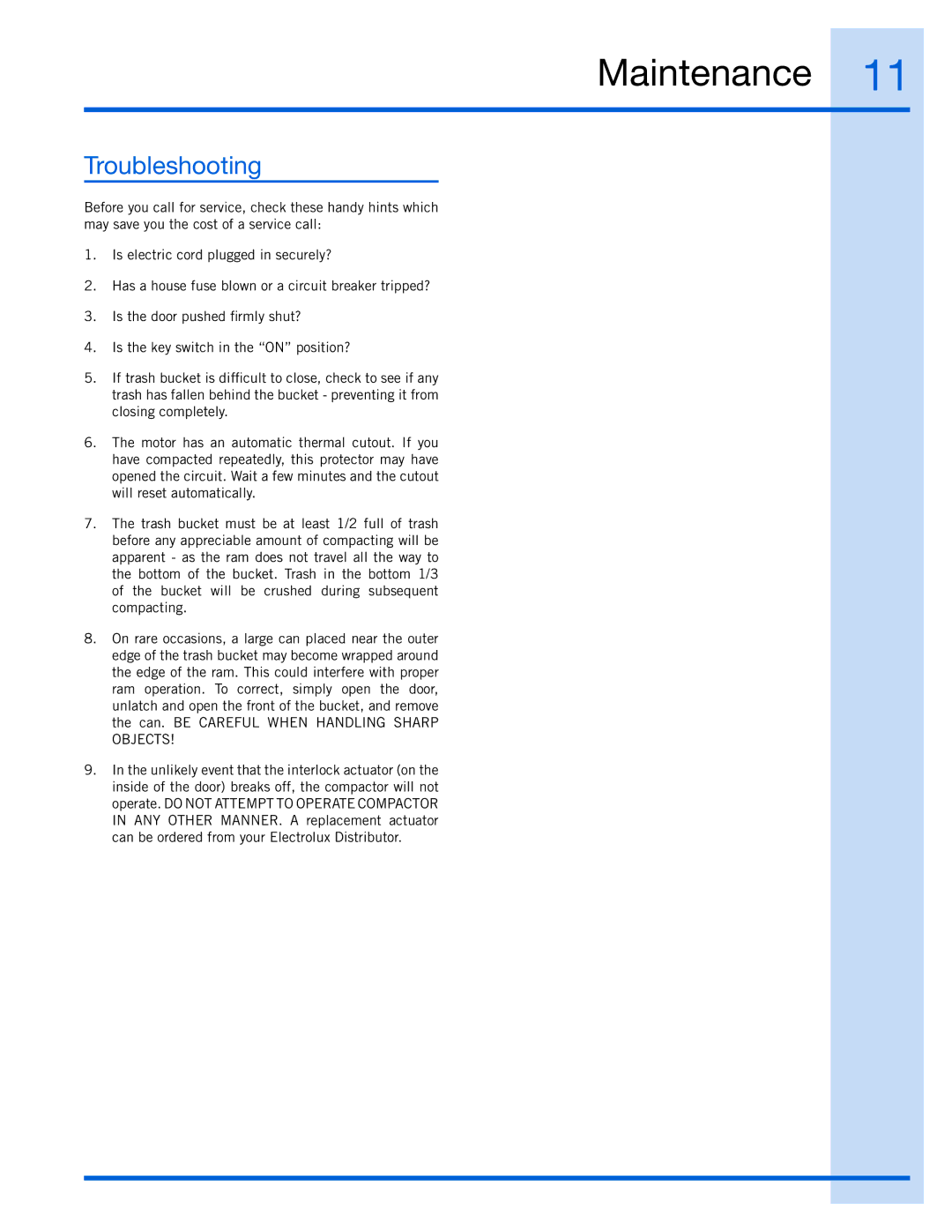 Electrolux E15TC75HPS, 99526808A manual Troubleshooting 