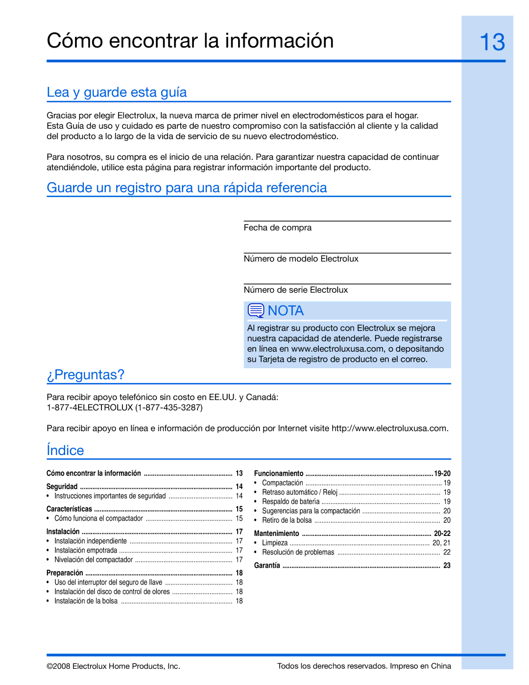 Electrolux E15TC75HPS Cómo encontrar la información, Lea y guarde esta guía, Guarde un registro para una rápida referencia 