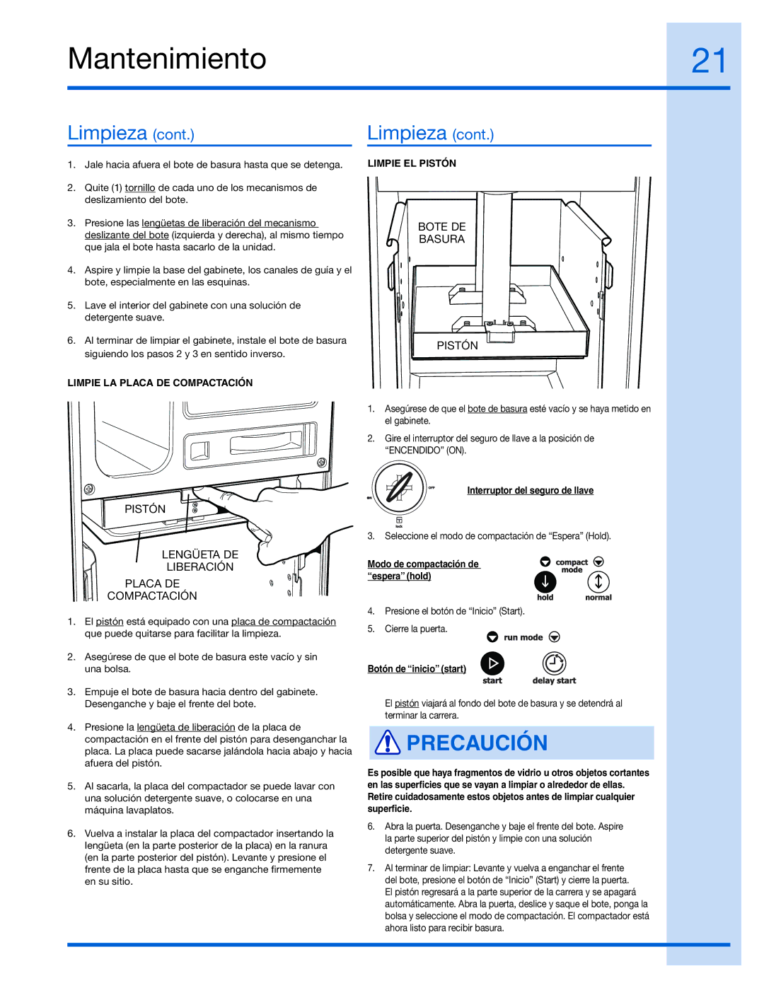 Electrolux E15TC75HPS, 99526808A manual Limpie LA Placa DE Compactación 