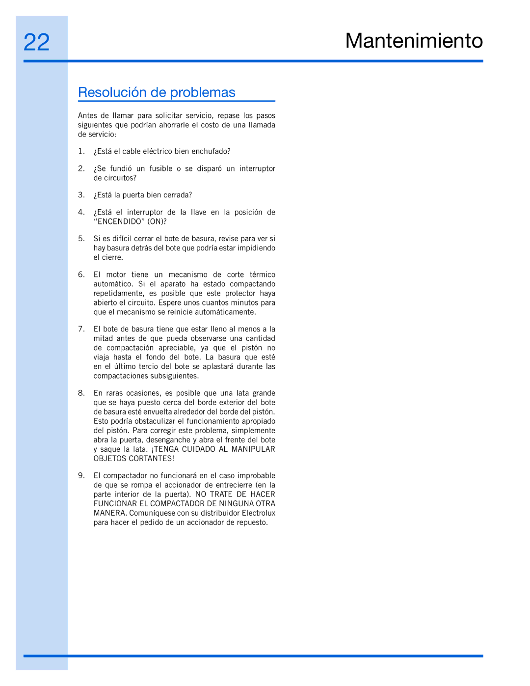 Electrolux 99526808A, E15TC75HPS manual Resolución de problemas 