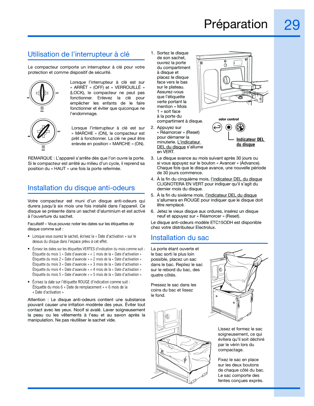 Electrolux E15TC75HPS, 99526808A manual Préparation, Utilisation de l’interrupteur à clé 