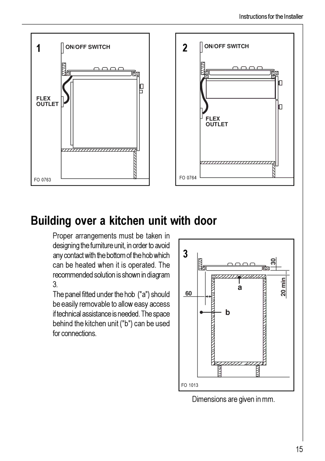 Electrolux 99852 G manual Building over a kitchen unit with door 