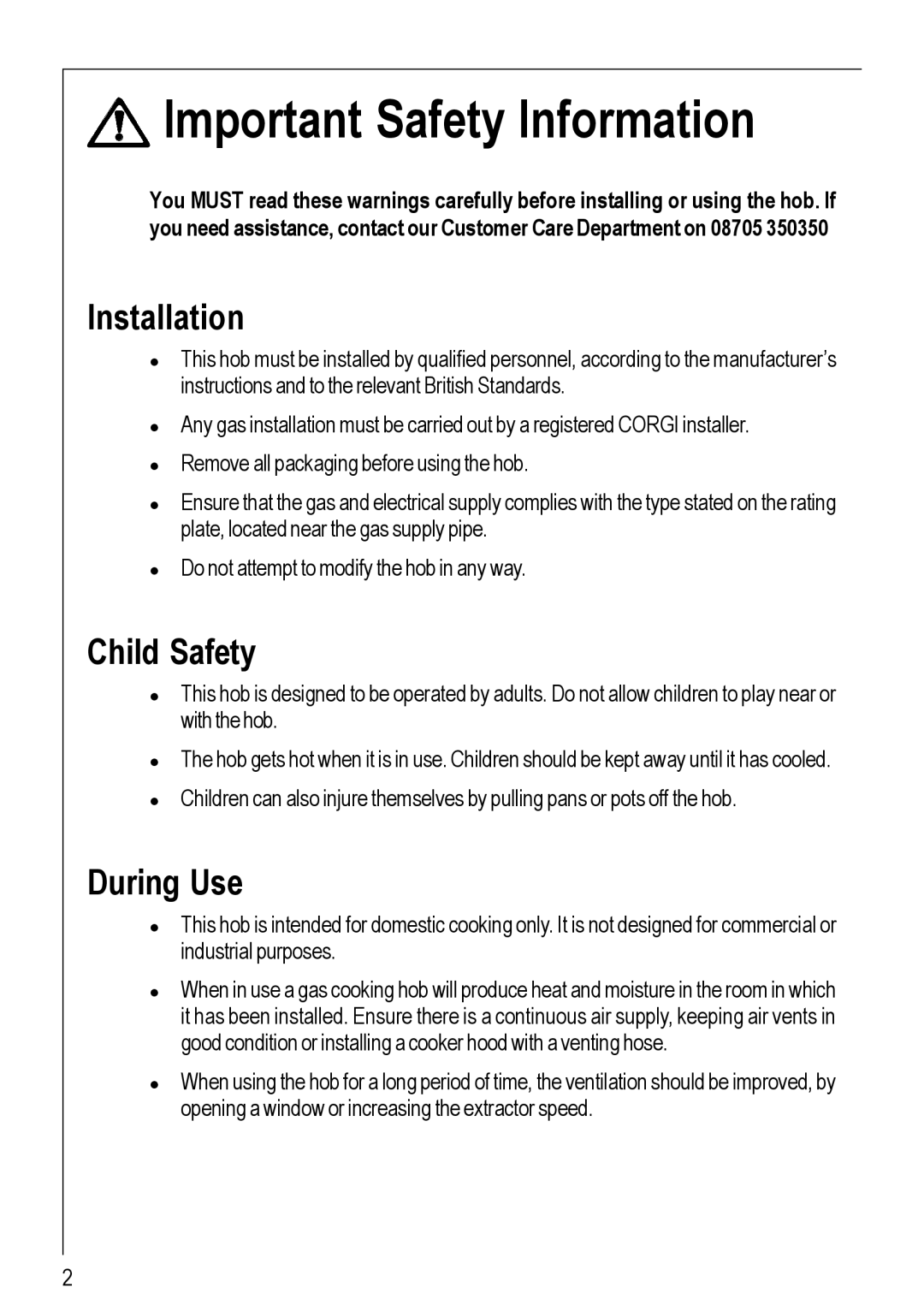 Electrolux 99852 G manual Important Safety Information, Installation, Child Safety, During Use 