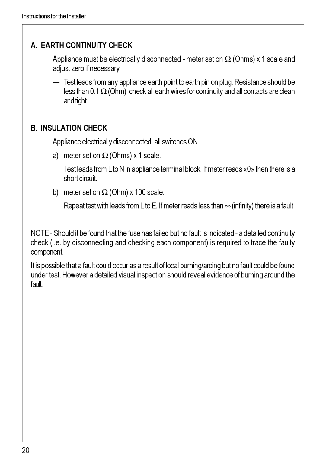 Electrolux 99852 G manual Earth Continuity Check 