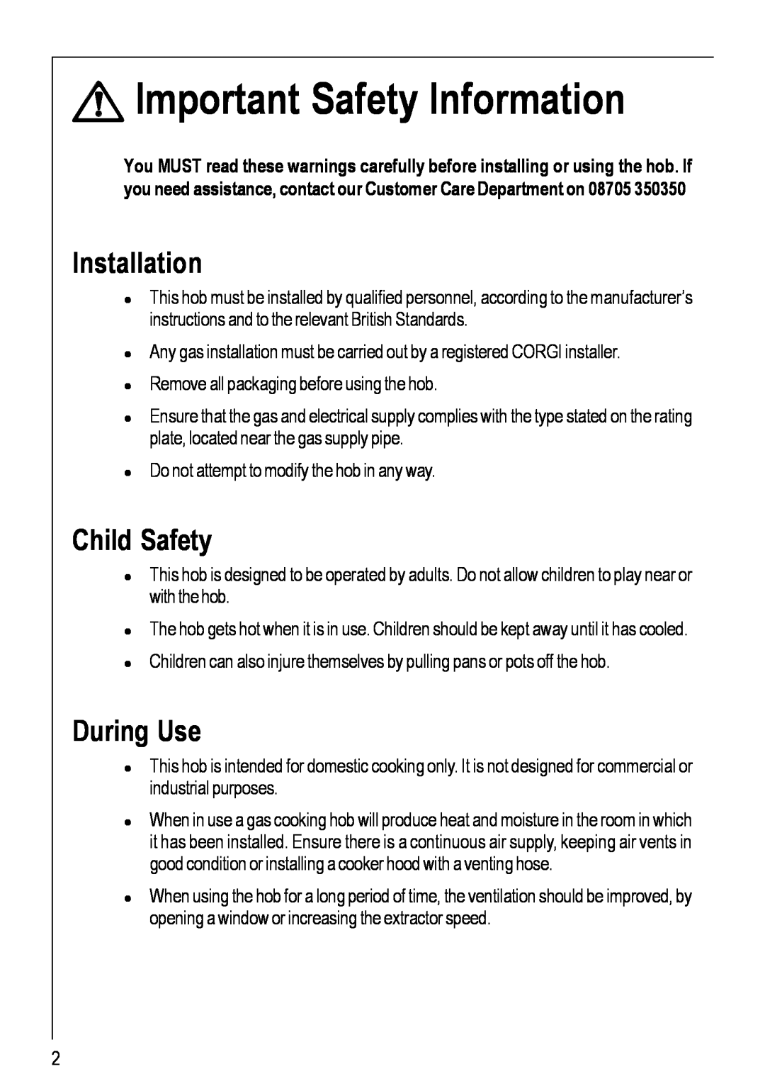 Electrolux 99852 G manual Important Safety Information, Installation, Child Safety, During Use 