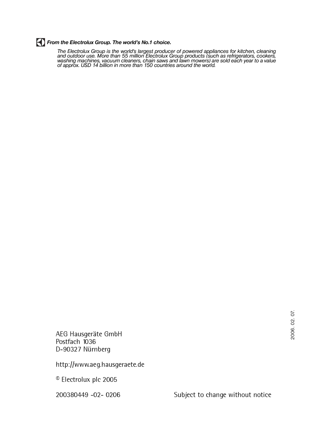 Electrolux A 40100 GS operating instructions AEG Hausgeräte GmbH Postfach 90327 Nürnberg Electrolux plc 