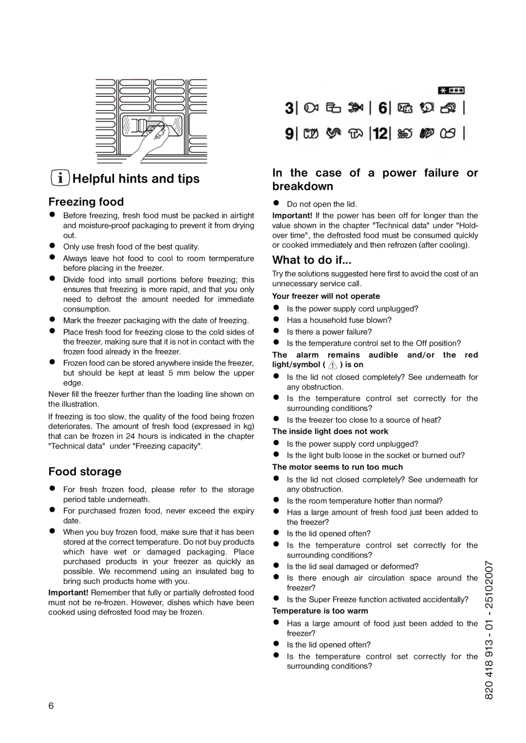 Electrolux A 40270 GT user manual Helpful hints and tips, Freezing food, Food storage, Case of a power failure or breakdown 