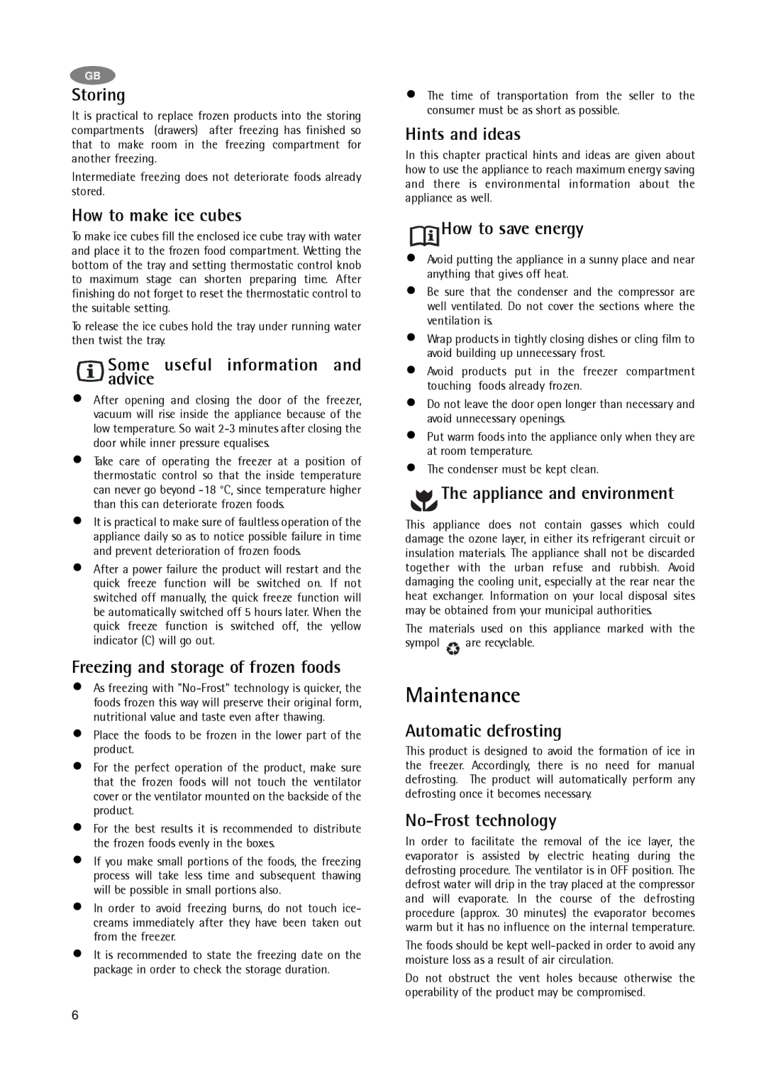 Electrolux A 75100 GA3 operating instructions Maintenance 