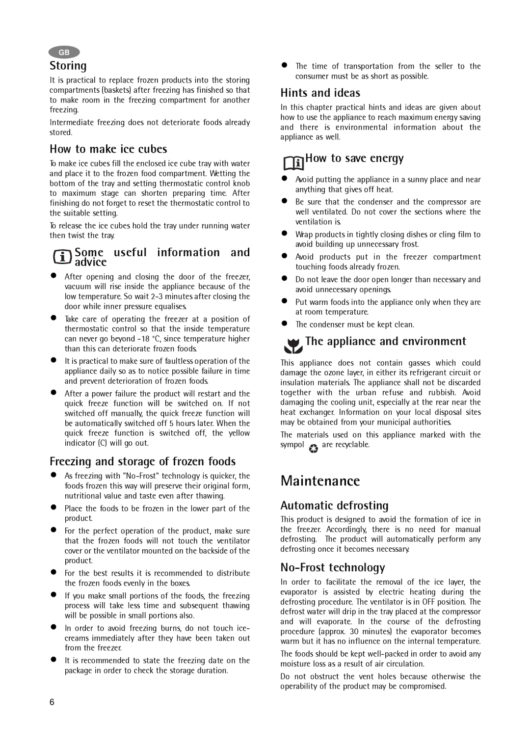 Electrolux A 75108 GA3 manual Maintenance 