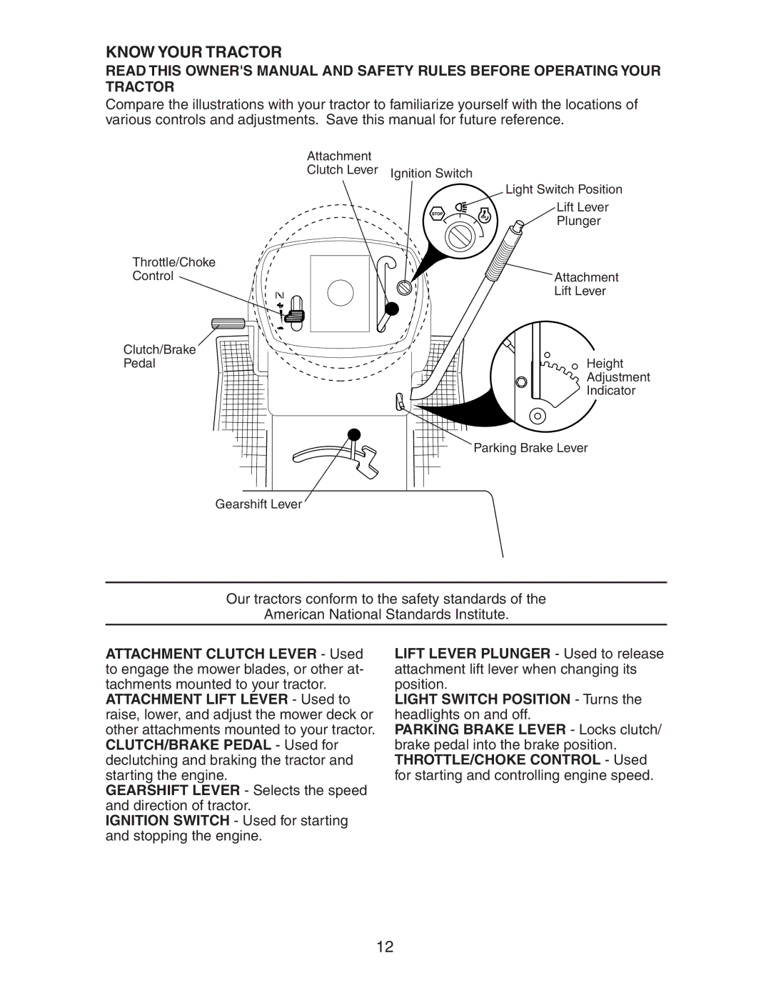 Electrolux AG15538A manual Know Your Tractor, Light Switch Position Turns the headlights on and off 