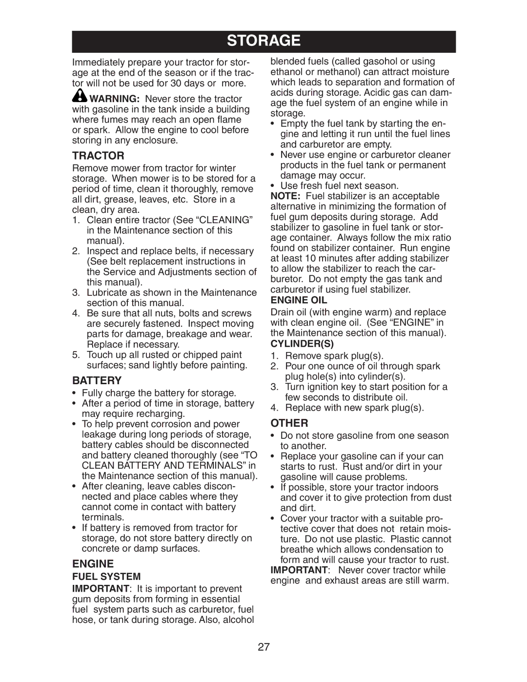 Electrolux AG15538A manual Battery, Other, Fuel System, Engine OIL, Cylinders 