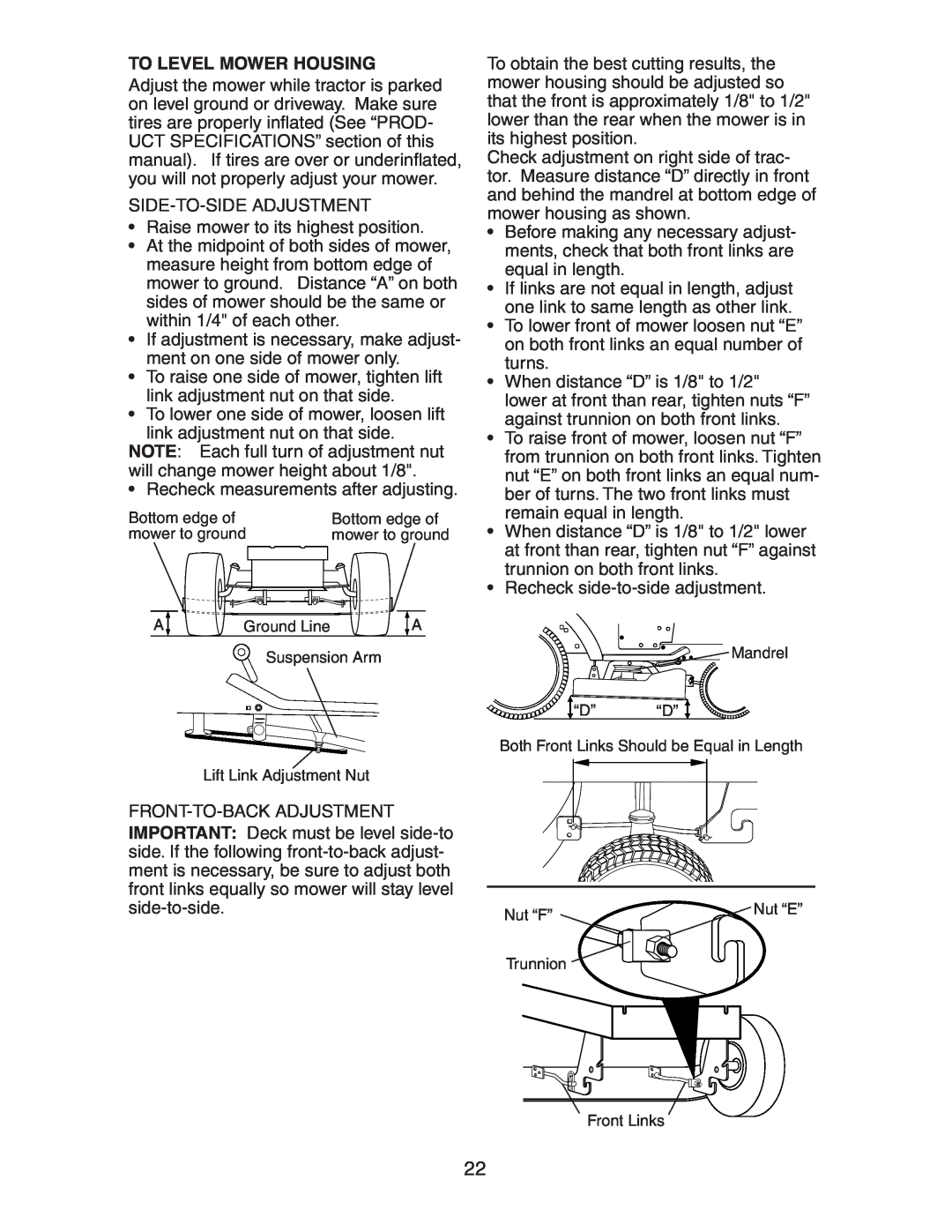 Electrolux AG17542STA manual To Level Mower Housing 