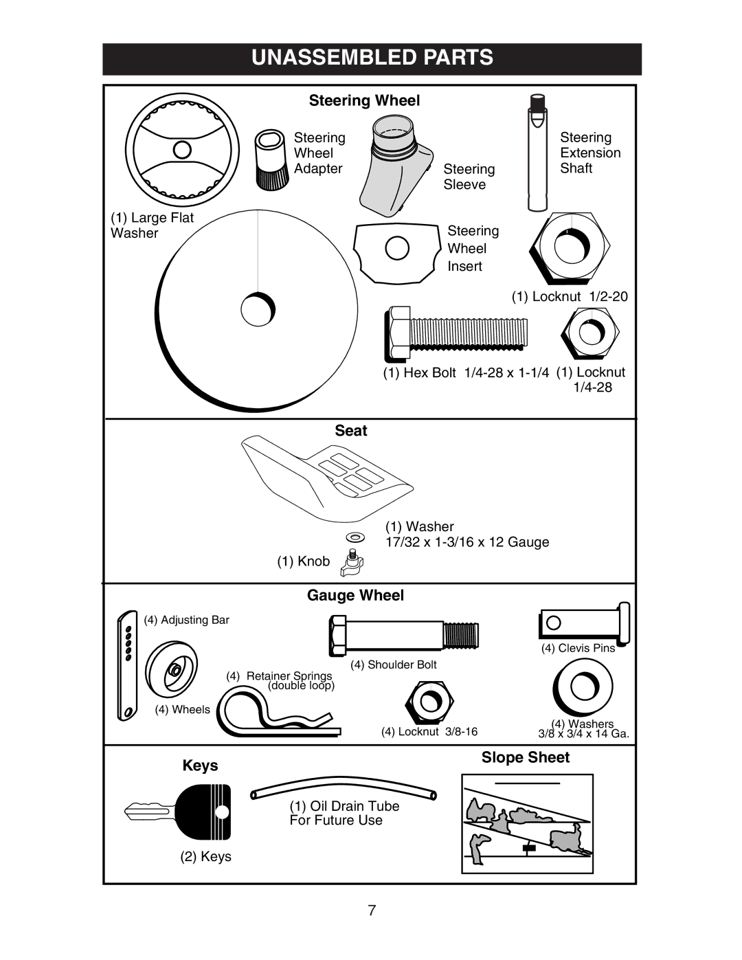 Electrolux AG22H42STA manual Unassembled Parts, Steering Wheel 