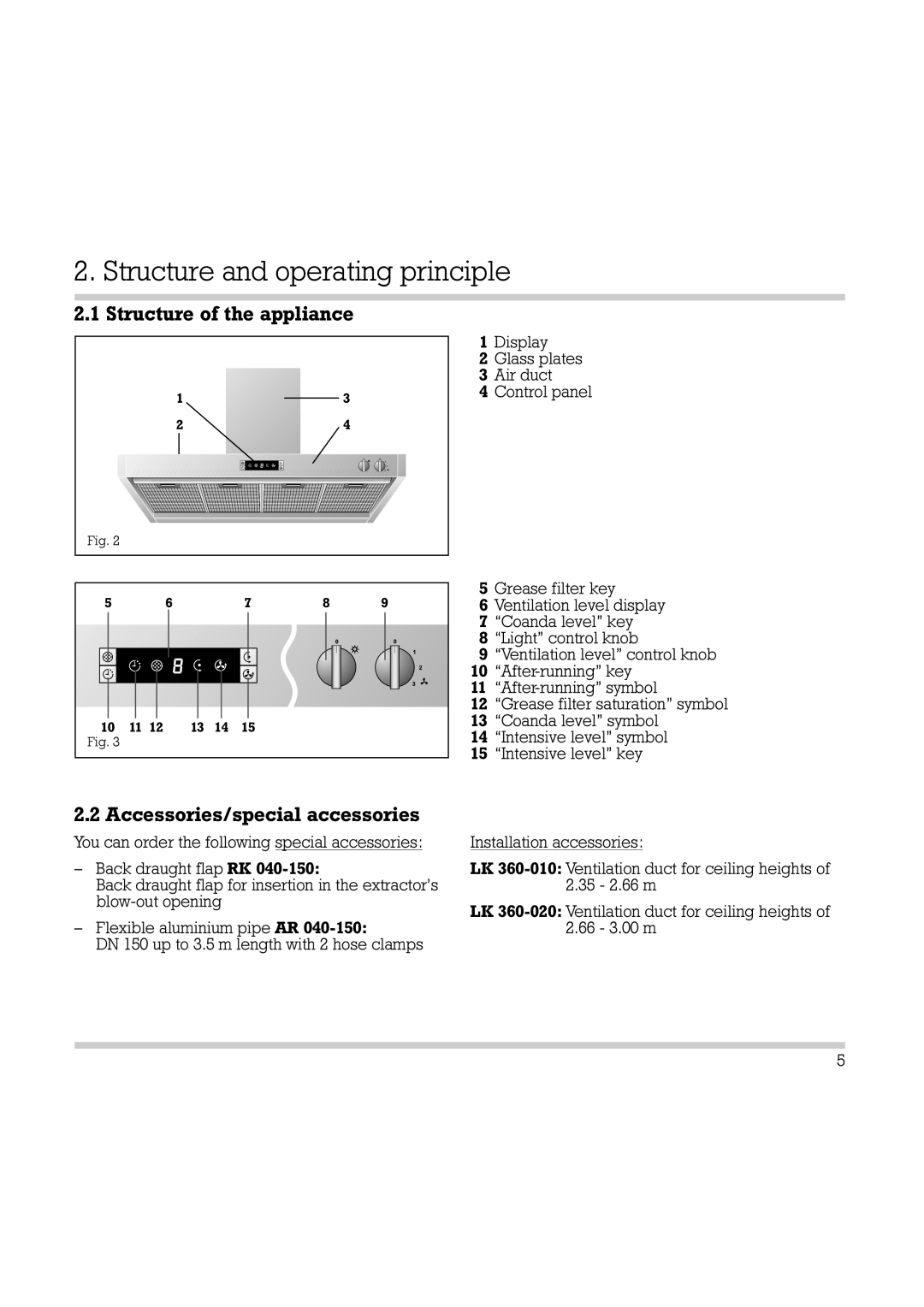 Electrolux AH 360-120 manual Structure and operating principle, Structure of the appliance, Accessories/special accessories 