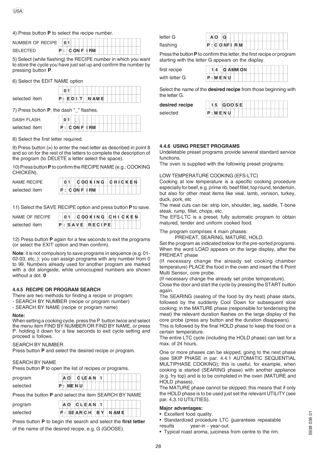 Electrolux AOS061E manual Recipe or Program Search, Using Preset Programs 