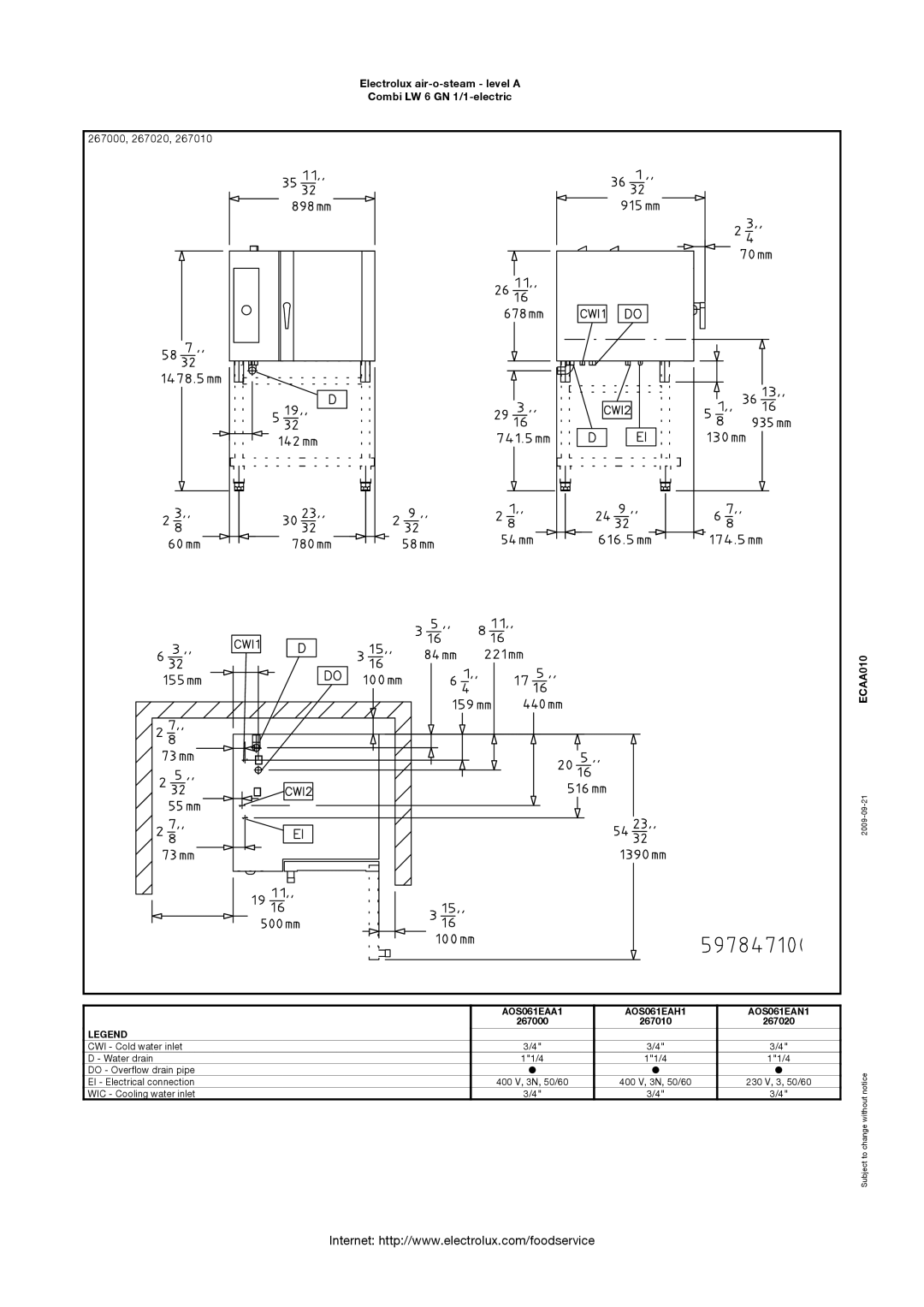 Electrolux 267010, AOS061EAN1, AOS061EAH1, AOS061EAA1 manual 267000, 267020 