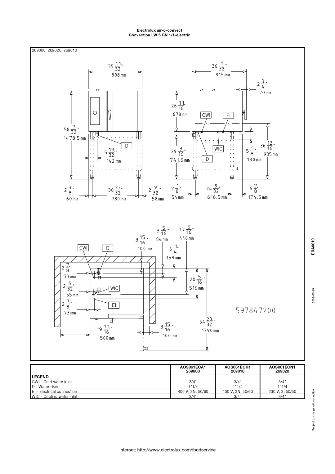 Electrolux AOS061ECH1, AOS061ECN1, AOS061ECA1, 269010 manual 269000, 269020 