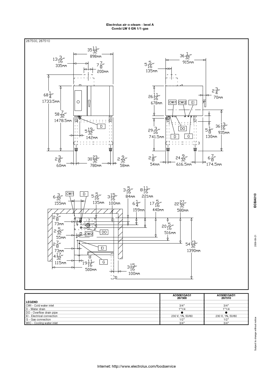 Electrolux AOS061GAD1, AOS061GAG1, 267510 manual 267500 