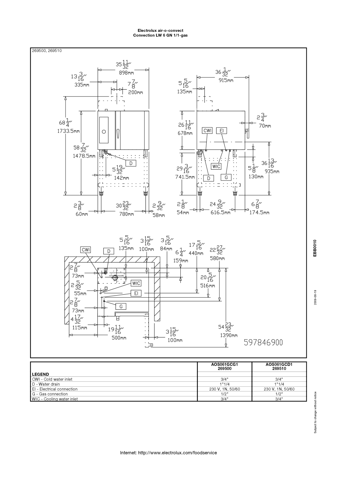 Electrolux AOS061GCD1, AOS061GCG1, 269510 manual 269500 