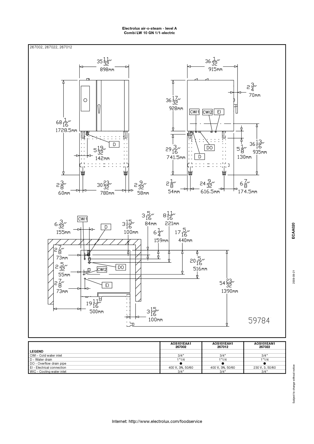 Electrolux AOS101EAA1, AOS101EAH1, AOS101EAN1, 267012 manual 267002, 267022 