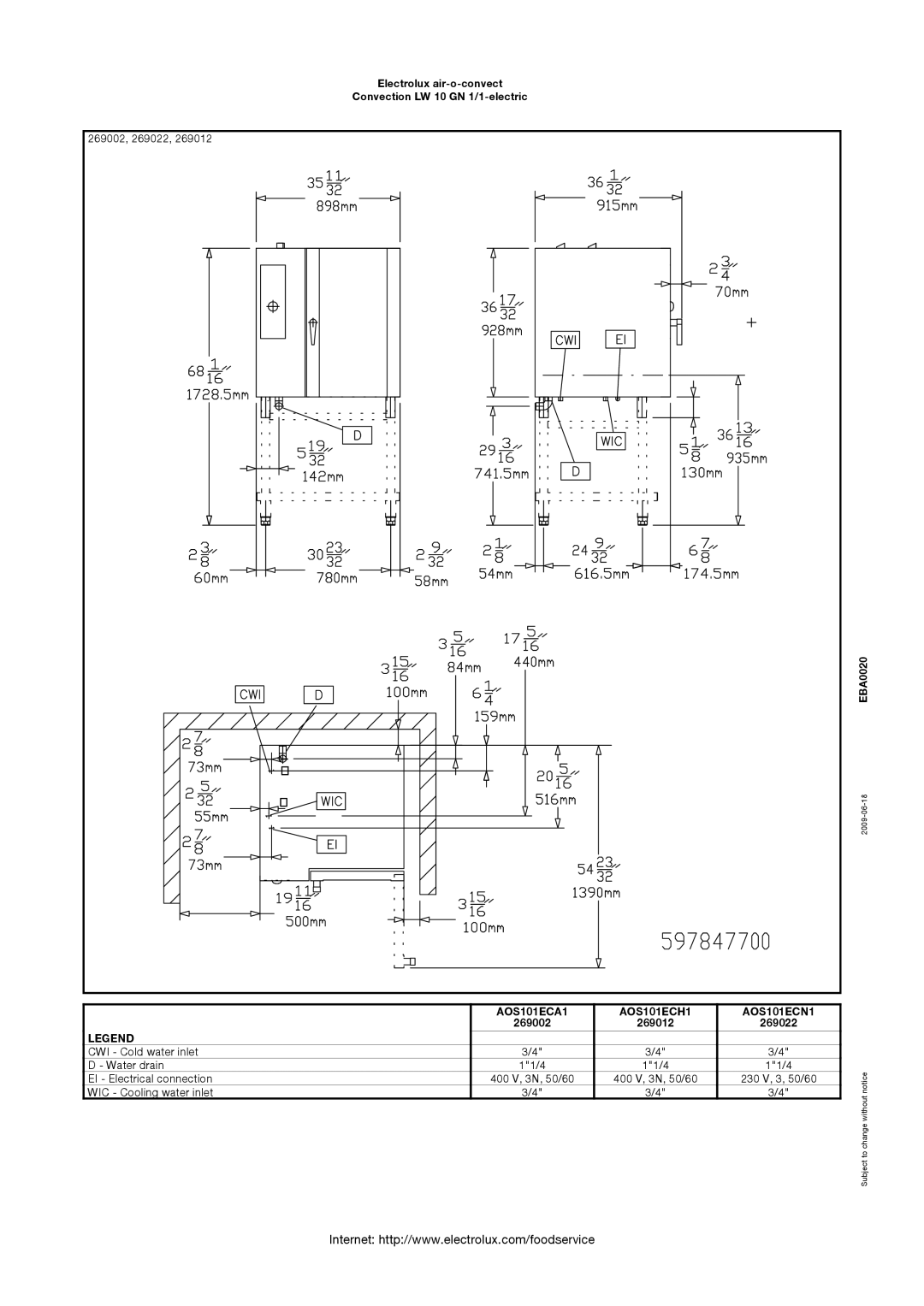 Electrolux 269012, AOS101ECA1, AOS101ECH1, AOS101ECN1 manual 269002, 269022 