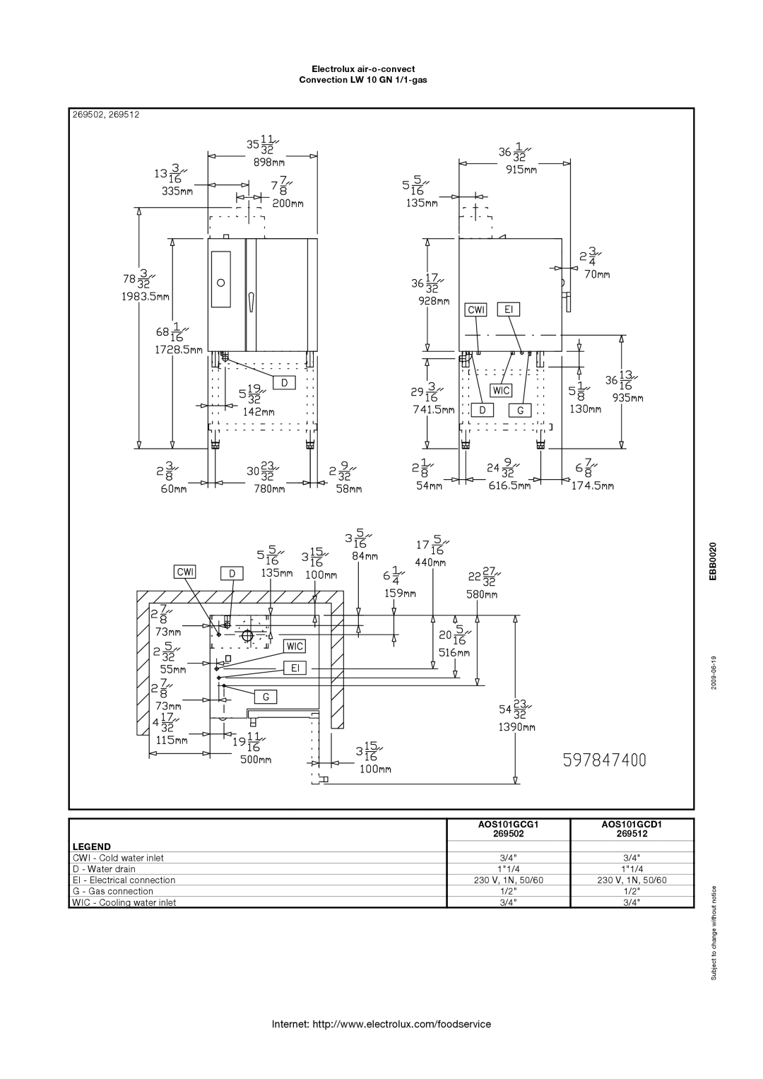 Electrolux AOS101GCD1, AOS101GCG1, 269512 manual 269502 