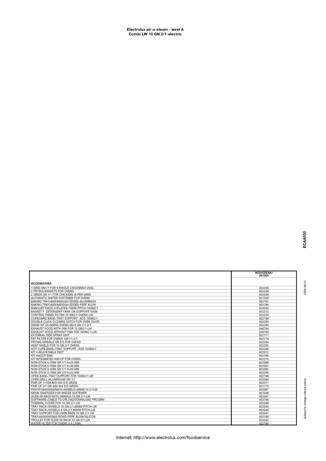 Electrolux 267003 manual AOS102EAA1 