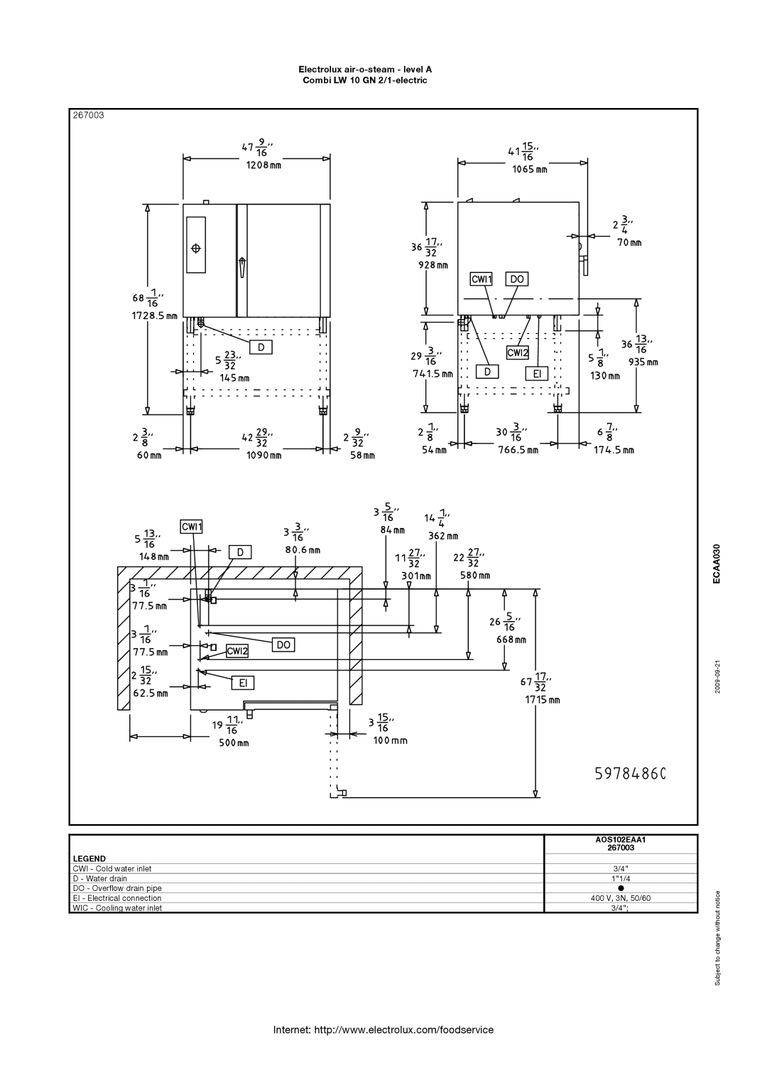 Electrolux AOS102EAA1, 267003 manual 2009-09-21 