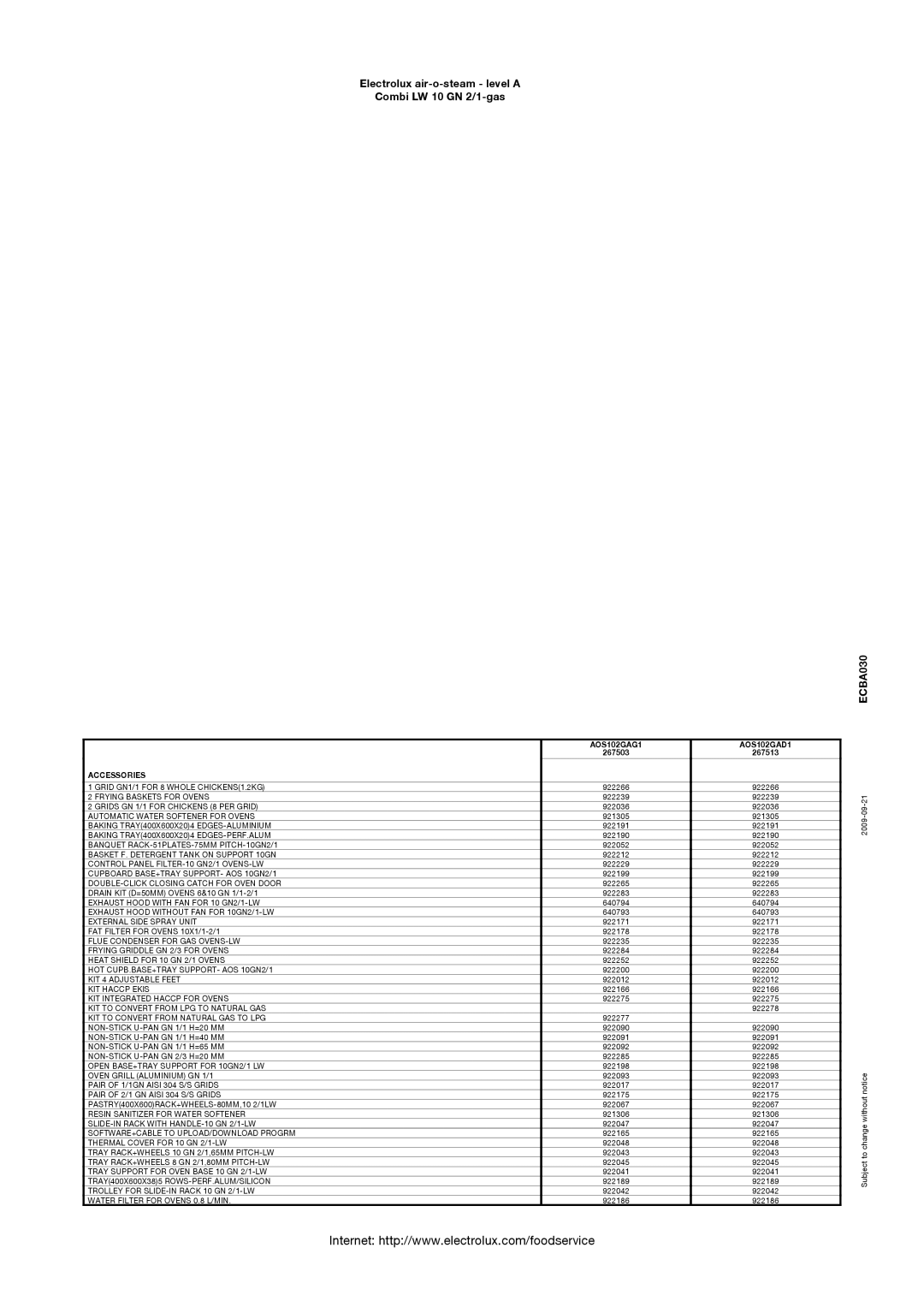 Electrolux 267503, AOS102GAG1, AOS102GAD1, 267513 manual Accessories 