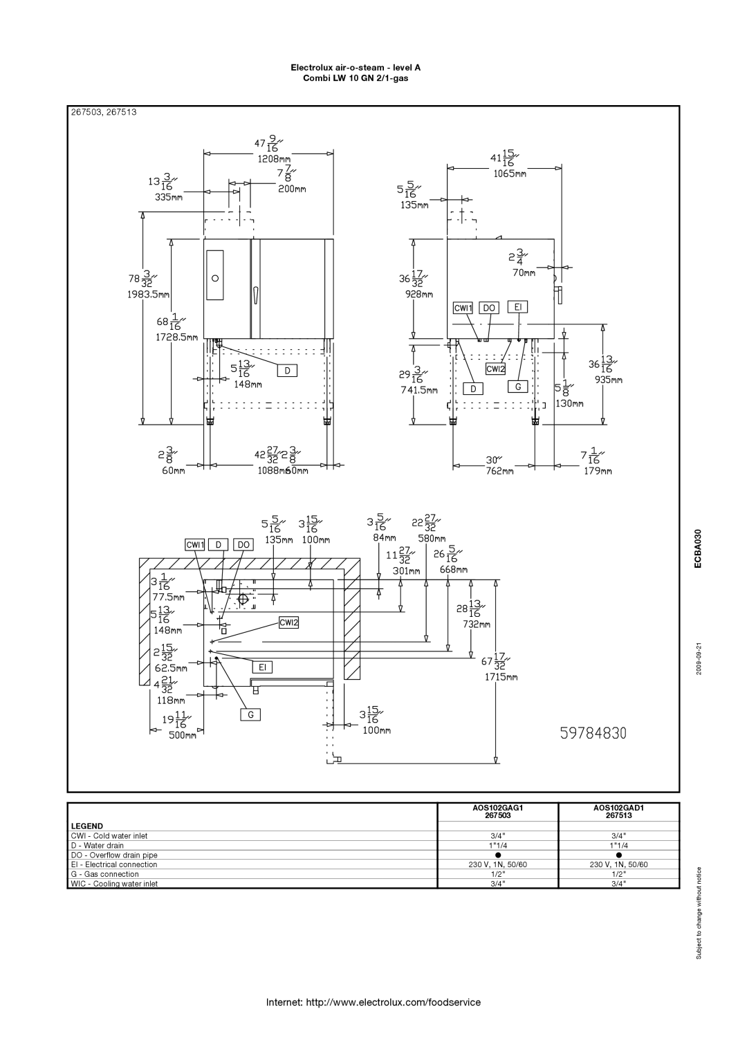 Electrolux AOS102GAG1, AOS102GAD1, 267513 manual 267503 