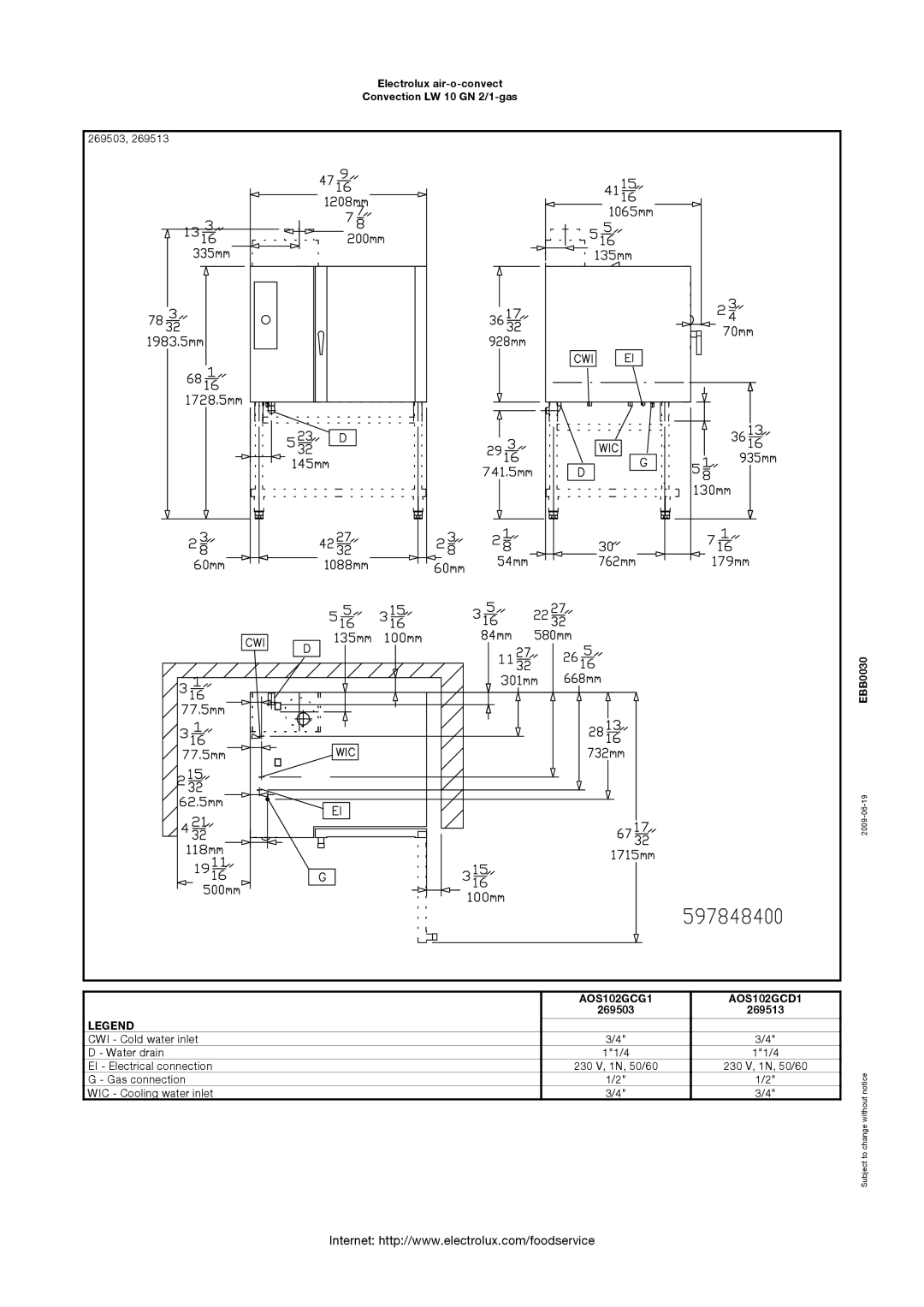 Electrolux AOS102GCD1, AOS102GCG1, 269513 manual 269503 