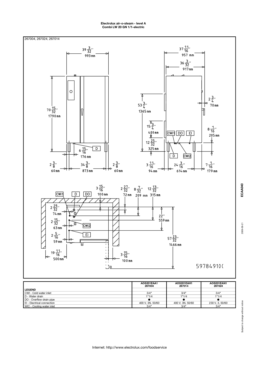 Electrolux AOS201EAH1, AOS201EAA1, AOS201EAN1, 267014 manual 267004, 267024 