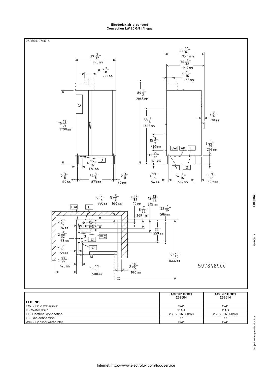 Electrolux 269514, 269504 manual AOS201GCG1 AOS201GCD1 