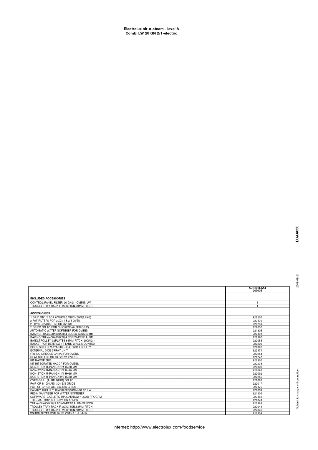 Electrolux 267005 manual AOS202EAA1 