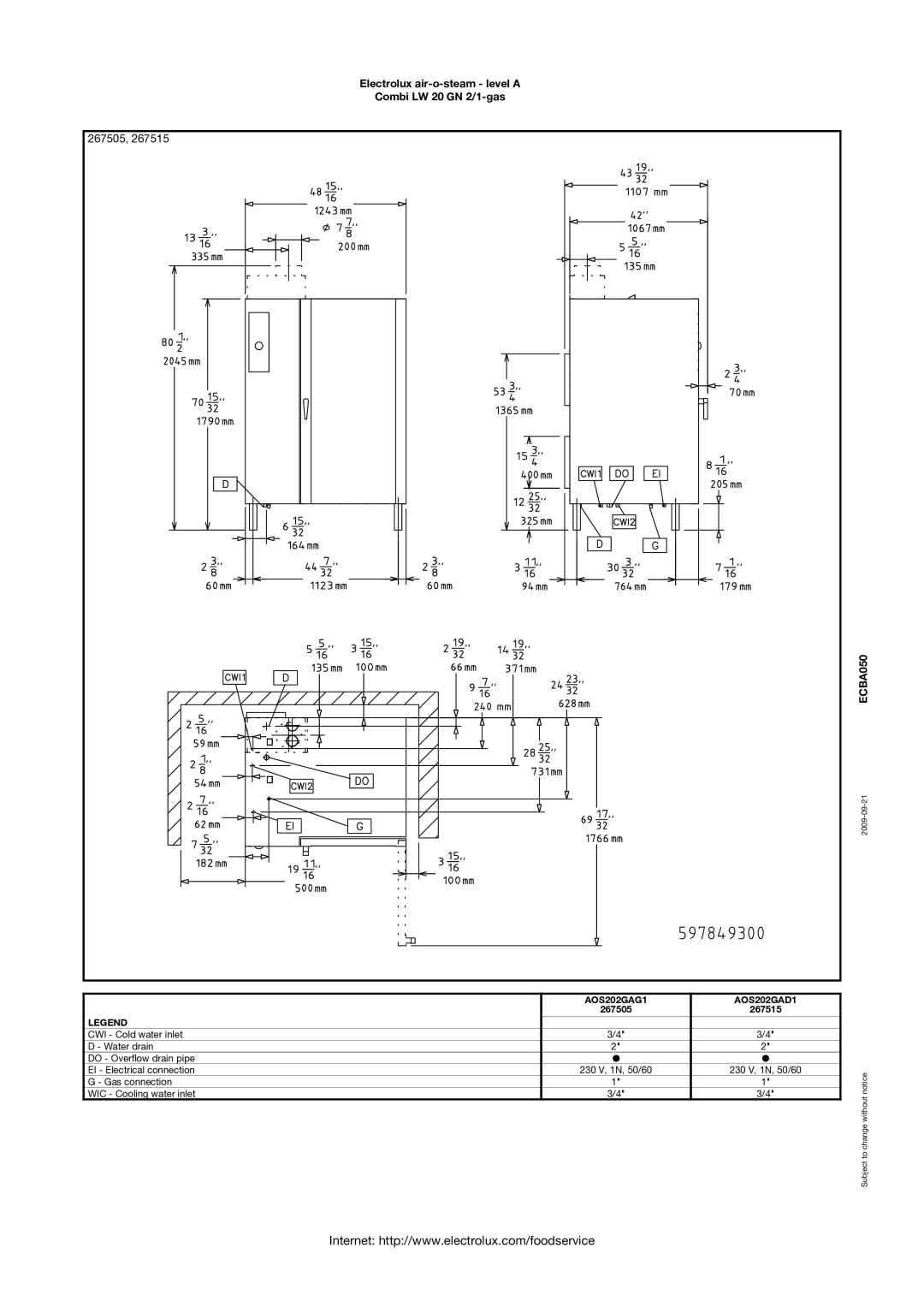 Electrolux AOS202GAG1, AOS202GAD1, 267515 manual 267505 