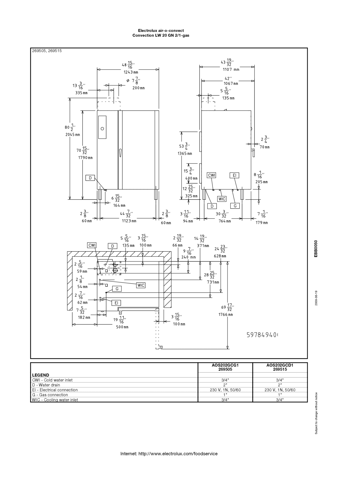 Electrolux 269505, 269515 manual AOS202GCG1 AOS202GCD1 